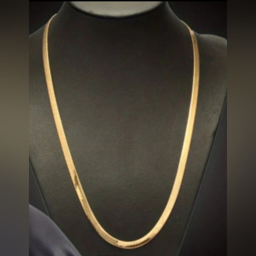 GENUINE 14K YELLOW GOLD OVER STAINLESS STEEL HERRINGBONE CHAIN NECKLACE 19.75"